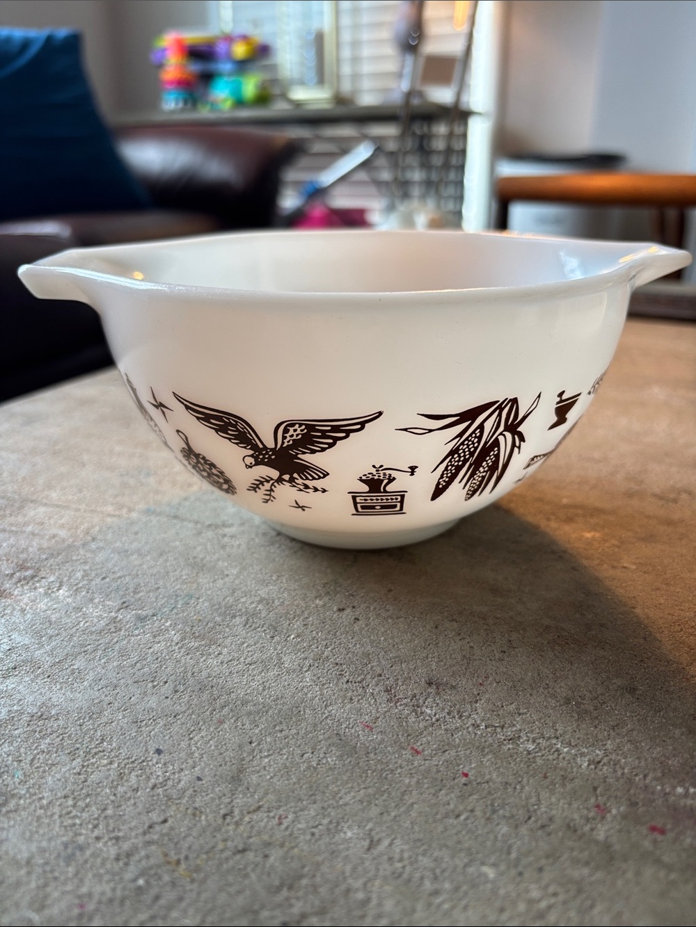 Vintage Pyrex Early American Mixing Bowl #441 1 1/2 PT White & Brown C-1
